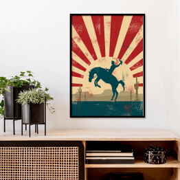 Plakat w ramie Kowboj na koniu na tle w stylu vintage