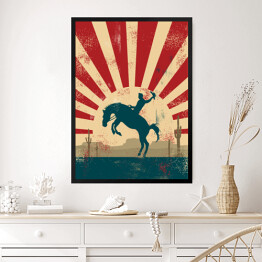 Obraz w ramie Kowboj na koniu na tle w stylu vintage