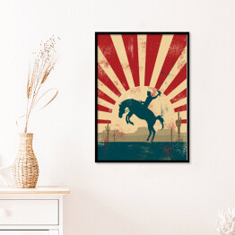 Plakat w ramie Kowboj na koniu na tle w stylu vintage