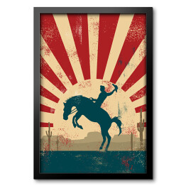 Obraz w ramie Kowboj na koniu na tle w stylu vintage