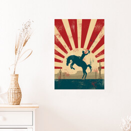 Plakat samoprzylepny Kowboj na koniu na tle w stylu vintage