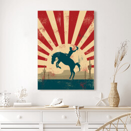 Obraz na płótnie Kowboj na koniu na tle w stylu vintage