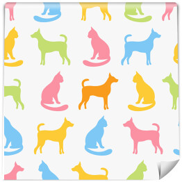 Tapeta samoprzylepna w rolce Kolorowe sylwetki kota i psa na białym tle