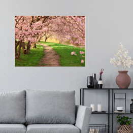 Plakat Aleja między kwitnącymi drzewami