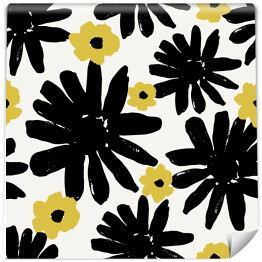 Tapeta samoprzylepna w rolce Czarno żółte abstrakcyjne kwiaty malowane pędzlem