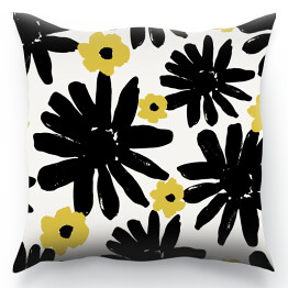 Poduszka Czarno żółte abstrakcyjne kwiaty malowane pędzlem
