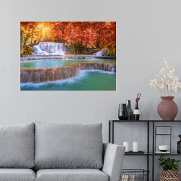 Plakat samoprzylepny Wodospad w lasach tropikalnych Tat Kuang Si 