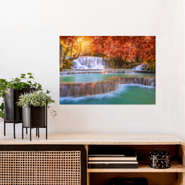 Plakat samoprzylepny Wodospad w lasach tropikalnych Tat Kuang Si 