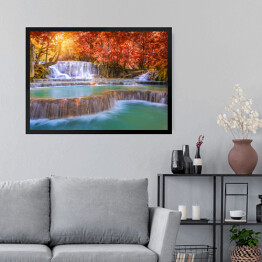 Obraz w ramie Wodospad w lasach tropikalnych Tat Kuang Si 