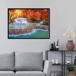 Plakat w ramie Wodospad w lasach tropikalnych Tat Kuang Si 