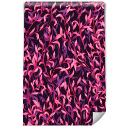 Tapeta winylowa zmywalna w rolce Różowe i fioletowe drobne listki w stylu wiktoriańskim na czarnym tle