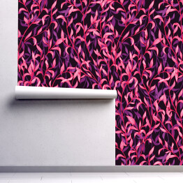 Tapeta samoprzylepna w rolce Różowe i fioletowe drobne listki w stylu wiktoriańskim na czarnym tle