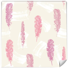 Tapeta winylowa zmywalna w rolce Różowe pióra w stylu boho na białym tle