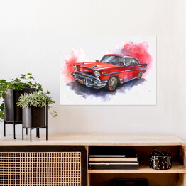 Plakat samoprzylepny Stary czerwony samochód - akwarela