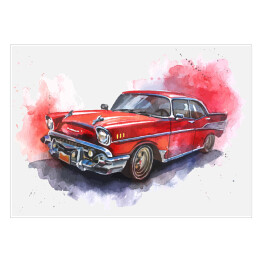 Plakat Stary czerwony samochód - akwarela