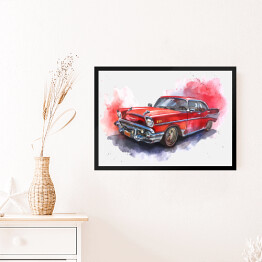 Obraz w ramie Stary czerwony samochód - akwarela
