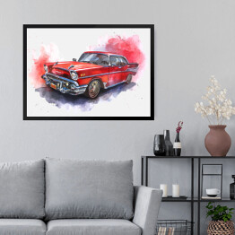 Obraz w ramie Stary czerwony samochód - akwarela