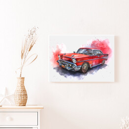 Obraz na płótnie Stary czerwony samochód - akwarela