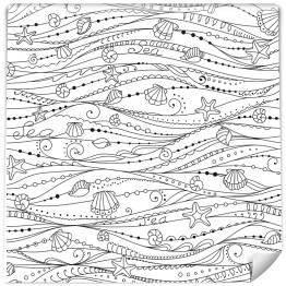 Tapeta w rolce Morski czarno biały wzór z muszelkami