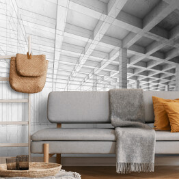 Fototapeta Otwarty pokój z betonowymi kolumnami - 3D