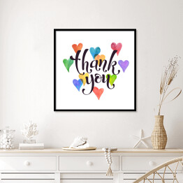 Plakat w ramie "Dziękuję" - napis na tle serc