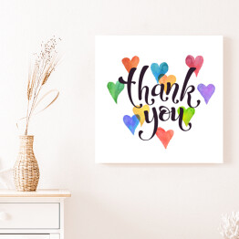 Obraz na płótnie "Dziękuję" - napis na tle serc