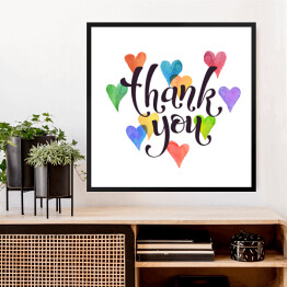 Obraz w ramie "Dziękuję" - napis na tle serc