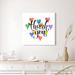 Obraz na płótnie "Dziękuję" - napis na tle serc