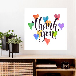 Plakat samoprzylepny "Dziękuję" - napis na tle serc