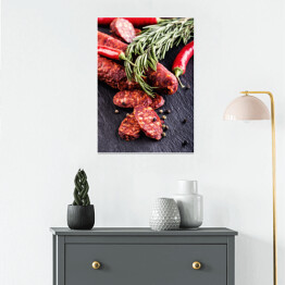 Plakat Kiełbasa chorizo z ziołami, czosnkiem, papryką i papryką chili
