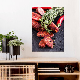 Plakat samoprzylepny Kiełbasa chorizo z ziołami, czosnkiem, papryką i papryką chili