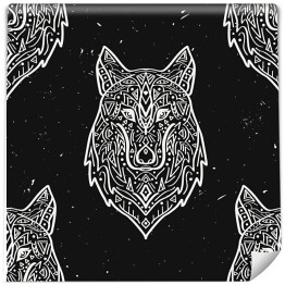 Tapeta winylowa zmywalna w rolce Stylowy wilk z etnicznymi ornamentami na ciemnym tle - wzór w stylu boho
