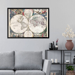Obraz w ramie Starodawna mapa świata w stylu vintage