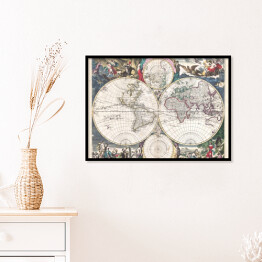 Plakat w ramie Starodawna mapa świata w stylu vintage