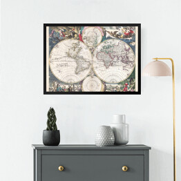 Obraz w ramie Starodawna mapa świata w stylu vintage