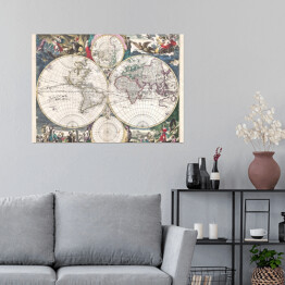 Plakat Starodawna mapa świata w stylu vintage