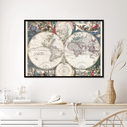 Plakat w ramie Starodawna mapa świata w stylu vintage