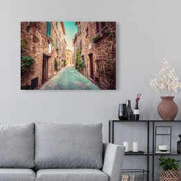 Obraz na płótnie Wąska ulica w starym włoskim miasteczku Pienza, Toskania, Włochy