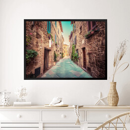 Obraz w ramie Wąska ulica w starym włoskim miasteczku Pienza, Toskania, Włochy