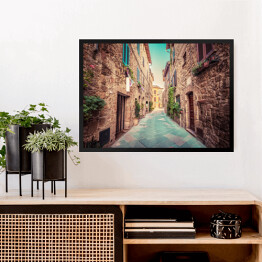 Obraz w ramie Wąska ulica w starym włoskim miasteczku Pienza, Toskania, Włochy