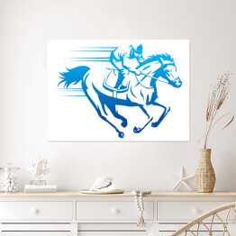 Plakat Niebieski zarys konia na białym tle