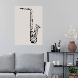 Plakat Saksofon zbudowany z nut