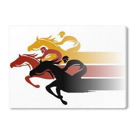 Trzech dżokejów na koniach - kolorowa grafika