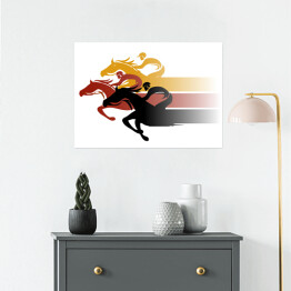 Plakat Trzech dżokejów na koniach - kolorowa grafika