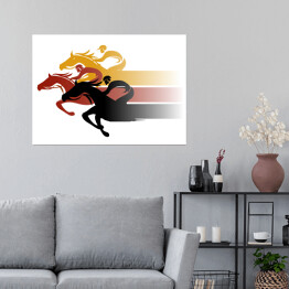 Trzech dżokejów na koniach - kolorowa grafika