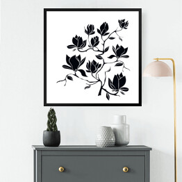 Kwitnąca gałąź magnolii na białym tle - ilustracja
