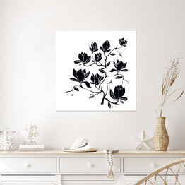Plakat samoprzylepny Kwitnąca gałąź magnolii na białym tle - ilustracja