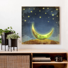 Obraz na płótnie Księżyc i gwiazdy na niebie nocą - akwarela