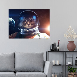 Plakat Odważny kot astronauta na spacerze kosmicznym