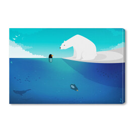 Obraz na płótnie Niedźwiedź polarny kontra pingwiny